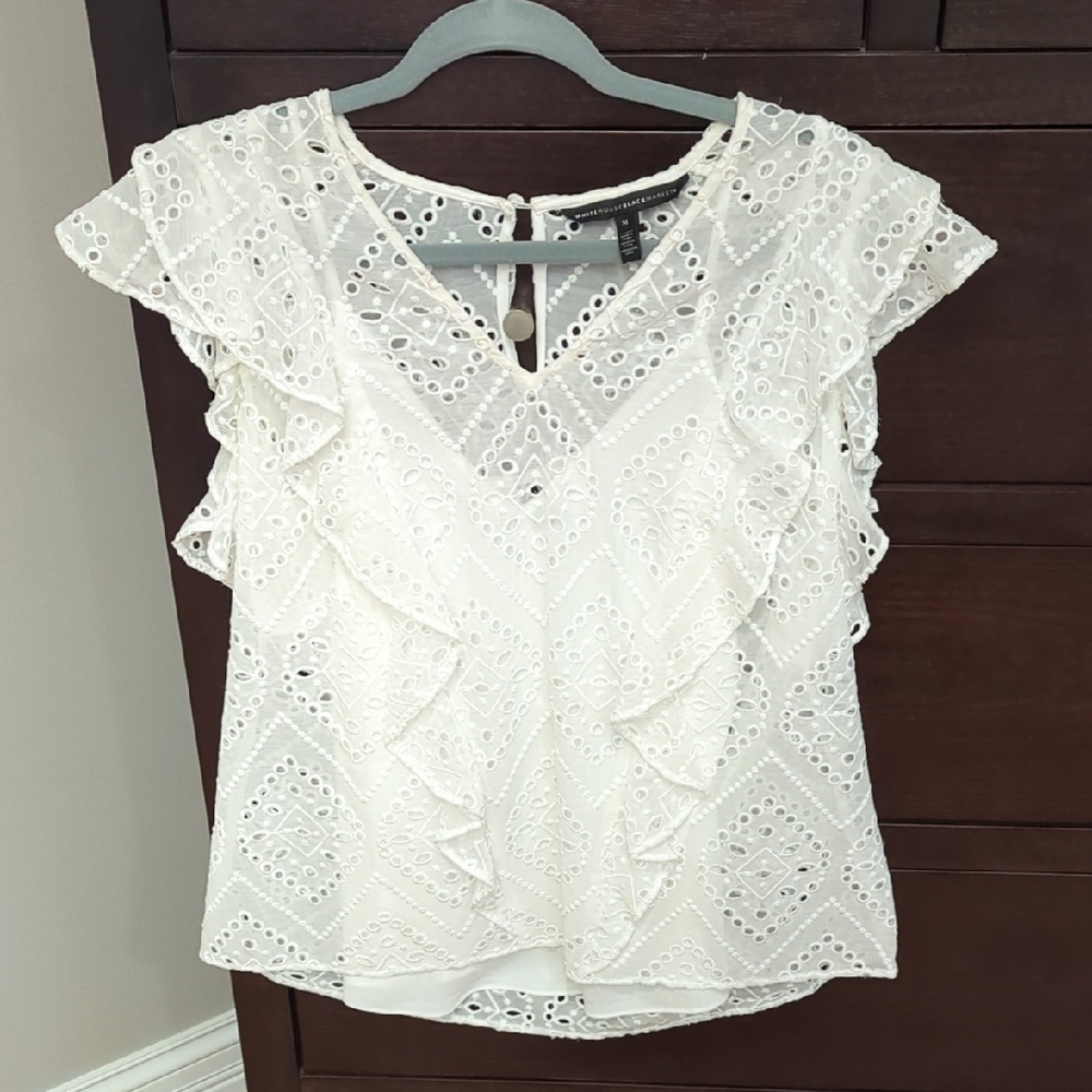 White Ruffled Cut Out Blouse
